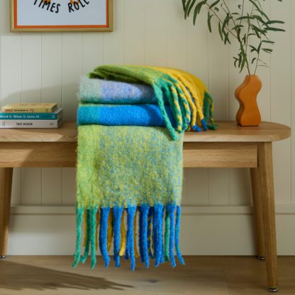 An Image of Elements Check Mohair Throw 130cm x 180cm Green