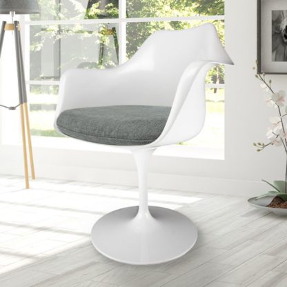 An Image of Fusion Living White Tulip Dining Chair with Velveteen Cushion