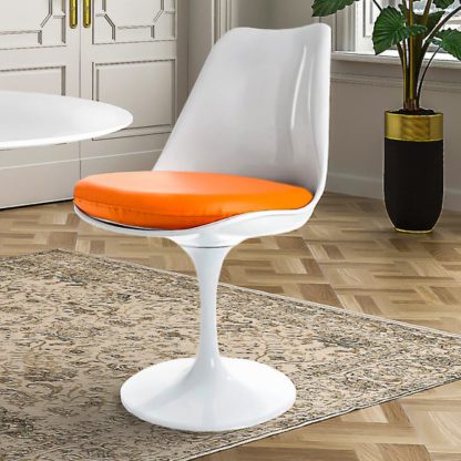 An Image of Fusion Living White Tulip Dining Chair with PU Cushion