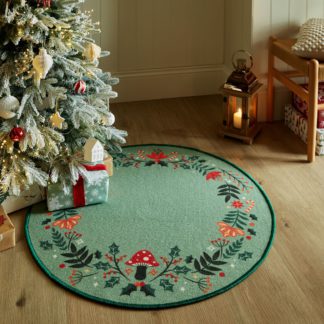 An Image of Christmas Wreath Washable Round Rug Green