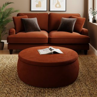 An Image of Large Round Velvet Storage Pouffe Orange Umber