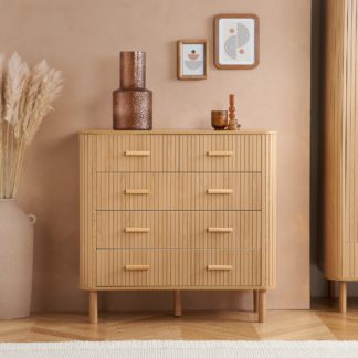 An Image of Axel - 5 Drawer Fluted Chest of Drawers - Oak - Wooden - Happy Beds