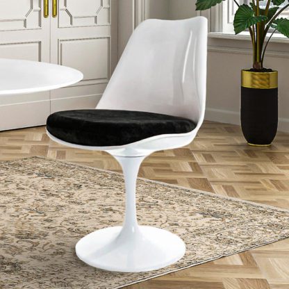 An Image of Fusion Living White Tulip Dining Chair with Luxurious Cushion