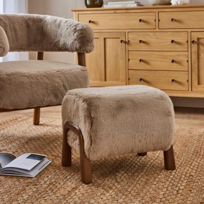 An Image of Curved Supersoft Fur Wooden Accent Stool Taupe