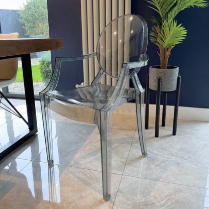 An Image of Fusion Living Ghost Style Plastic Louis Curved Arm Dining Chair