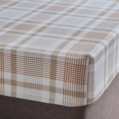 An Image of Grey Natural Check Brushed Cotton Fitted Sheet