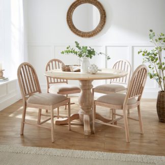 An Image of Bridget Round Dining Table with 4 Adora Mango Wood Dining Chairs