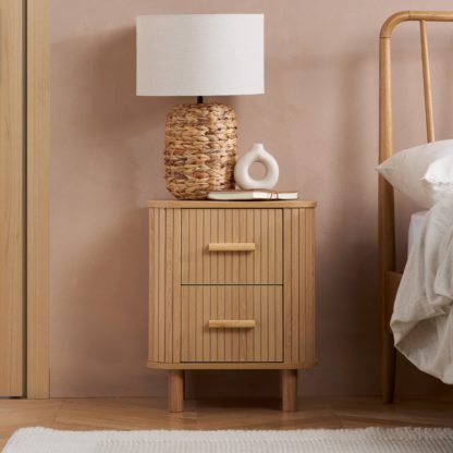 An Image of Axel - 2 Drawer Fluted Bedside Table - Oak - Wooden - Happy Beds