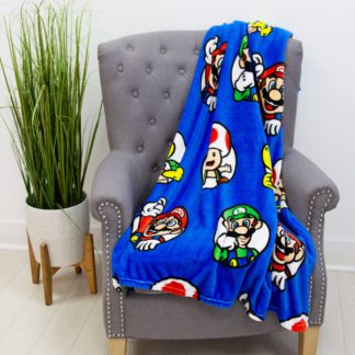 An Image of Super Mario Circles Fleece Blanket Blue