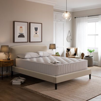 An Image of Modern Curved Upholstered Bed Frame, Small Double Grey