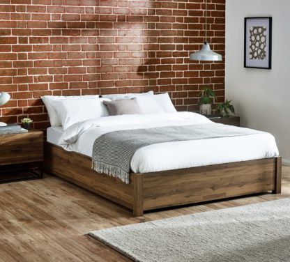 An Image of Westbrook – Double – Platform Ottoman Storage Bed – Rustic– Wooden – 4ft6 - Happy Beds