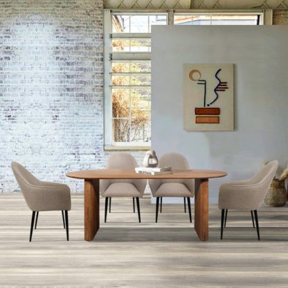 An Image of Indus Valley Zen Dining Table With 6 Boucle Stone Chairs