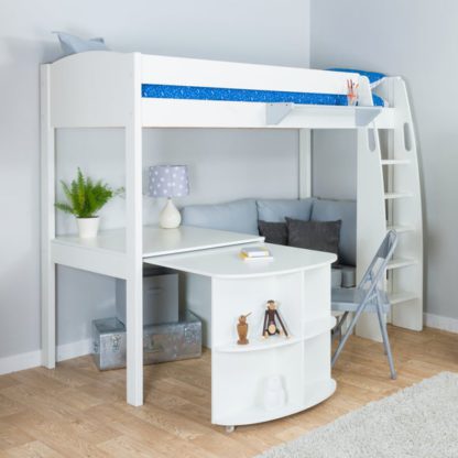 An Image of Stompa Uno High Sleeper with Corner Sofa and Pull Out Desk, Pine