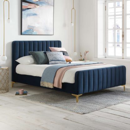 An Image of Sabrina Bed Frame, Velvet Midnight (Blue)