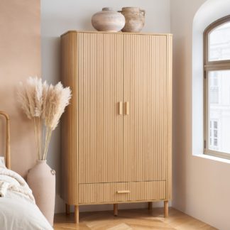 An Image of Axel - 2 Door 1 Drawer Wardrobe - Oak - Wooden - Happy Beds