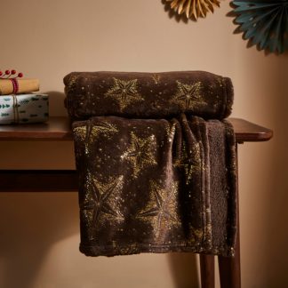 An Image of Foil Star Printed Fleece Throw 130cm x 170cm Brown