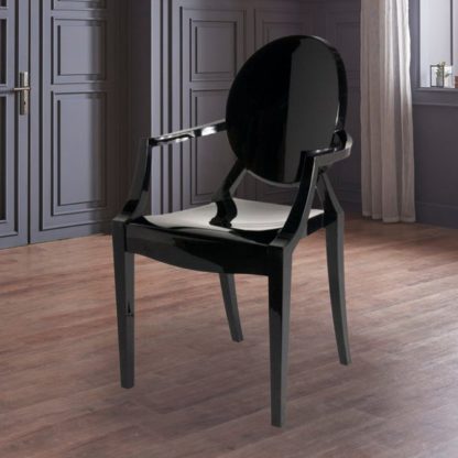 An Image of Fusion Living Ghost Style Plastic Louis Curved Arm Dining Chair