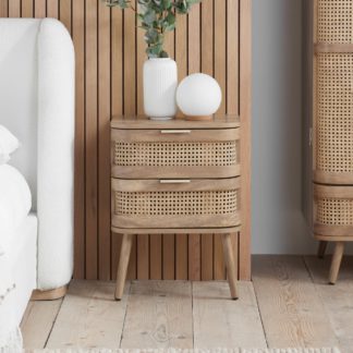 An Image of Noah - 2 Drawer Bedside Table - Oak - Rattan - Wooden