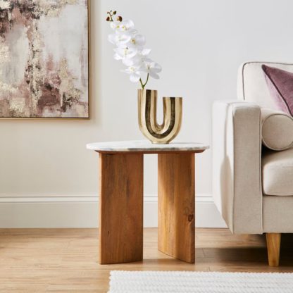 An Image of Arya Oval Side Table, Mango Wood and Real Marble