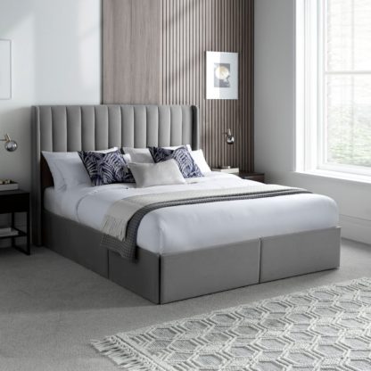 An Image of Reid - Double - 4 Drawer Storage Bed - Grey - Velvet - 4ft6 - Happy Beds