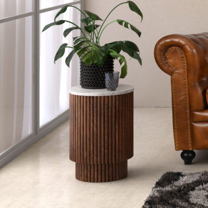 An Image of Kiera 1 Door Side Table, Mango Wood & Real Marble Black