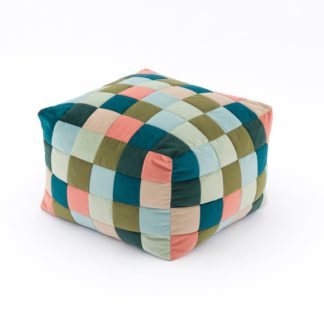 An Image of Eliza Blue Patchwork Cube Pouffe