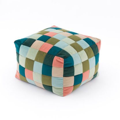 An Image of Eliza Blue Patchwork Cube Pouffe