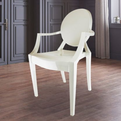 An Image of Fusion Living Ghost Style Plastic Louis Curved Arm Dining Chair