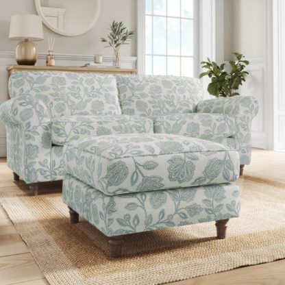 An Image of Flori Woven Floral Fabric Footstool