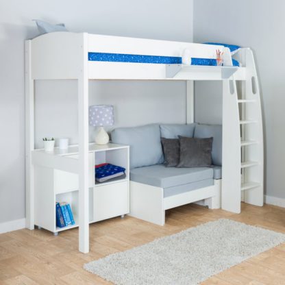 An Image of Stompa Uno High Sleeper with Corner Sofa and Cube Unit, Pine