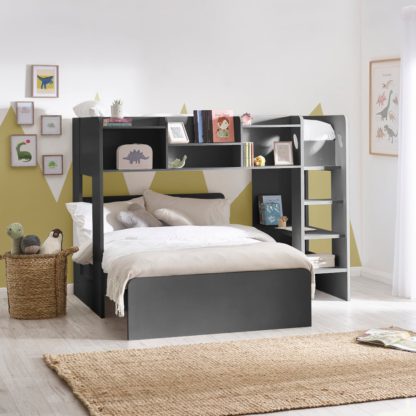 An Image of Owen - Single - Storage Mid Sleeper with Underbed - Anthracite - Wooden - 3ft - Happy Beds