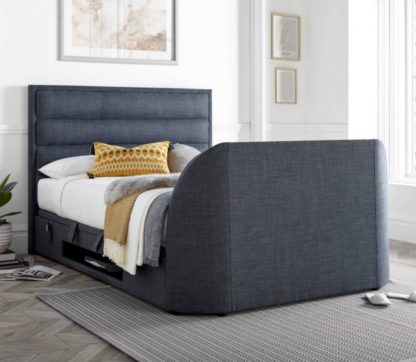 An Image of Kirkley - King Size - Ottoman Storage TV Bed - Slate Grey - Fabric - 5ft