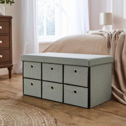 An Image of 6 Drawer Faux Linen Foldable Ottoman