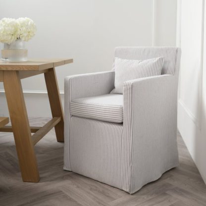 An Image of Hettie Dining Chair, Grey Stripe Fabric