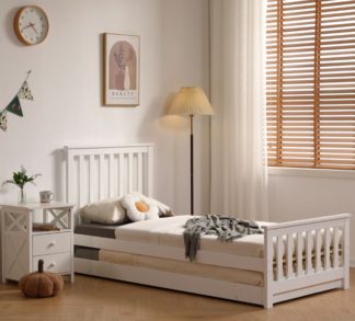 An Image of Oxford - Single - Guest Bed with Underbed Trundle - White - Wooden - 3ft - Happy Beds