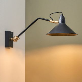 An Image of Canton Matt Black and Brass Metal Cone Wall Light