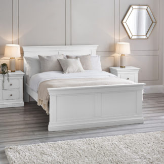 An Image of Clermont - Double - French Style Bed - Surf White - Wooden - 4ft6 - Happy Beds