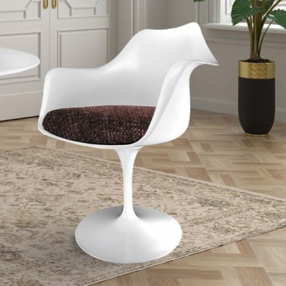 An Image of Fusion Living White Tulip Dining Chair with Textured Cushion