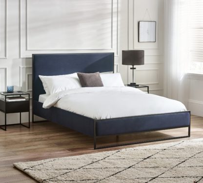 An Image of Cooper - King Size - Low Foot-End Bed - Navy Blue/Black - Fabric/Metal - 5ft - Happy Beds