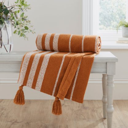 An Image of Stripe Woven Tassel Throw 130cm x 180cm Caramel